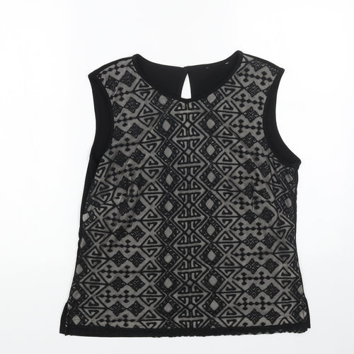 Preworn Womens Black Polyester Basic Tank Size 14 Round Neck