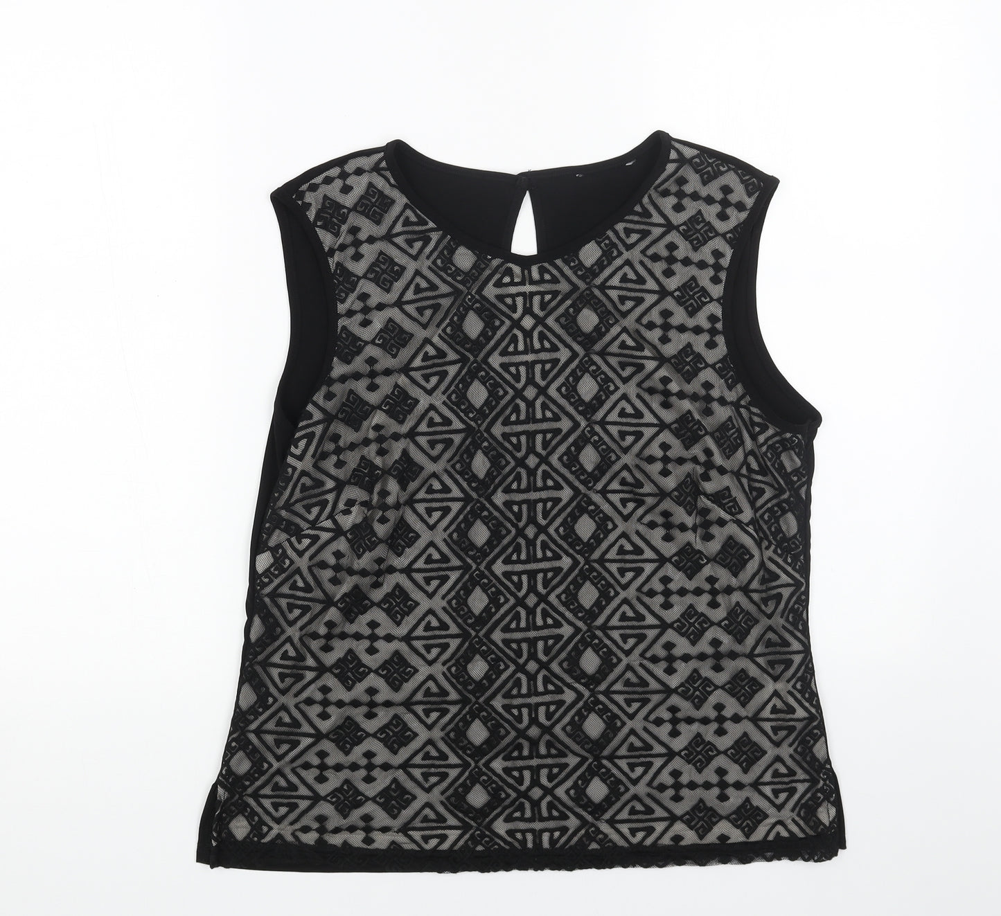Preworn Womens Black Polyester Basic Tank Size 14 Round Neck