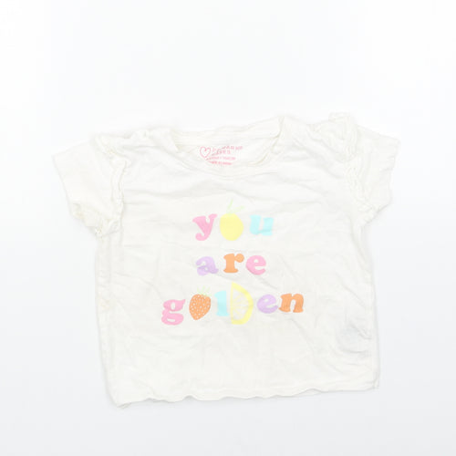 Primark Girls White Cotton Basic T-Shirt Size 2-3 Years Round Neck Pullover - You are Golden