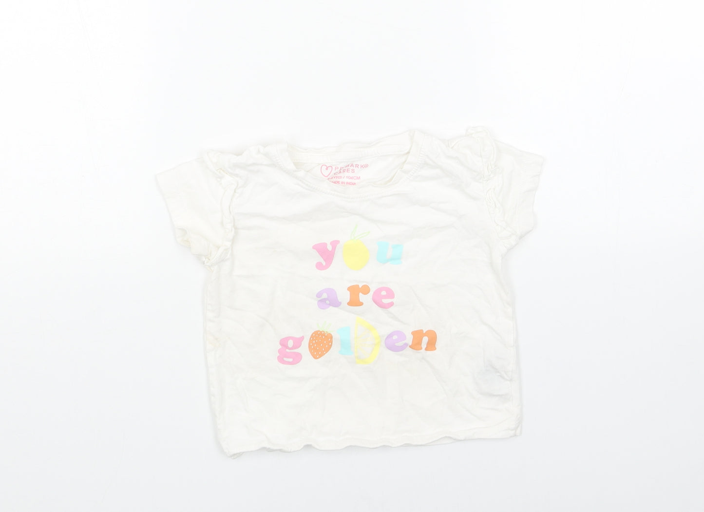 Primark Girls White Cotton Basic T-Shirt Size 2-3 Years Round Neck Pullover - You are Golden