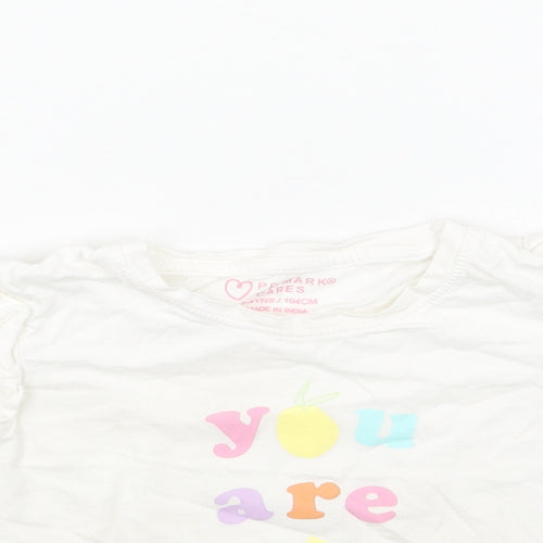 Primark Girls White Cotton Basic T-Shirt Size 2-3 Years Round Neck Pullover - You are Golden