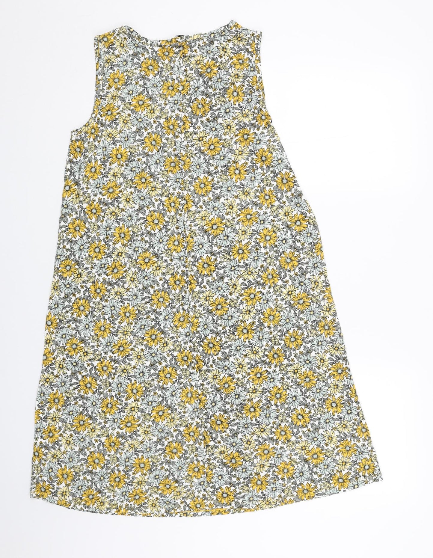 Bonmarché Womens Yellow Floral Viscose Shift Size 12 V-Neck Pullover