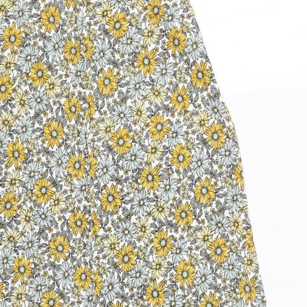 Bonmarché Womens Yellow Floral Viscose Shift Size 12 V-Neck Pullover