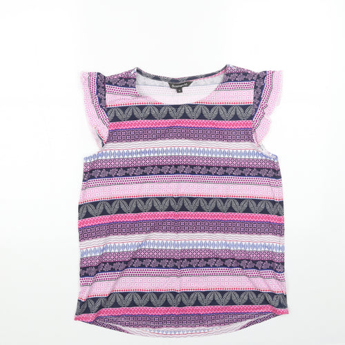 Bonmarché Womens Pink Geometric Cotton Basic Tank Size 12 Round Neck