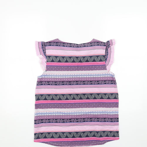 Bonmarché Womens Pink Geometric Cotton Basic Tank Size 12 Round Neck