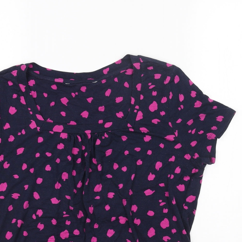 Preworn Womens Blue Geometric Viscose Basic T-Shirt Size 12 Round Neck