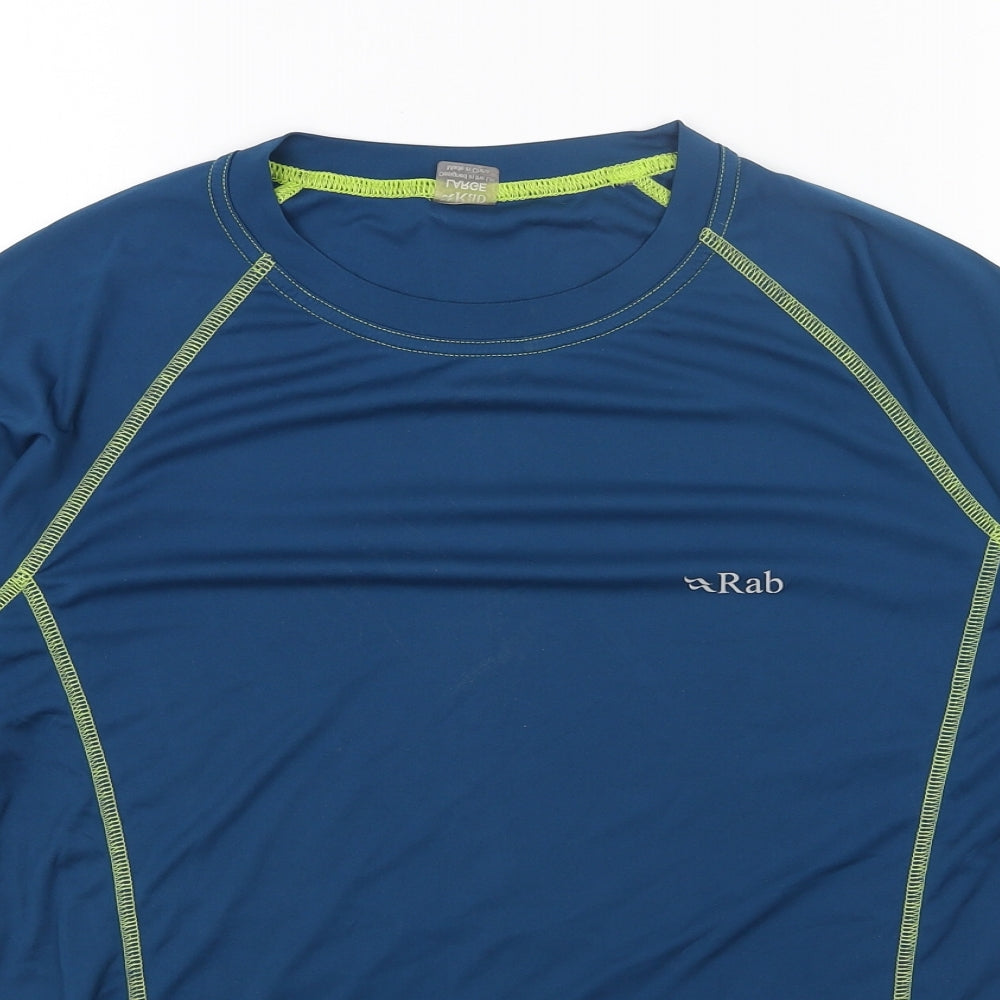 RAB Mens Blue Polyester T-Shirt Size L Round Neck
