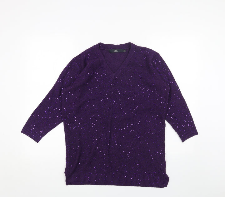 ISLE Womens Purple V-Neck Acrylic Pullover Jumper Size M