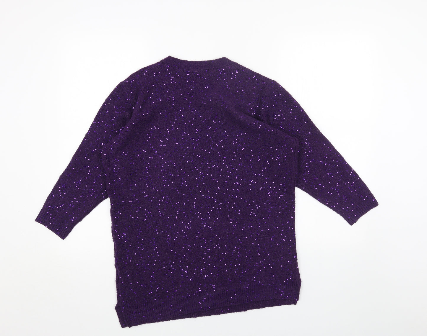ISLE Womens Purple V-Neck Acrylic Pullover Jumper Size M