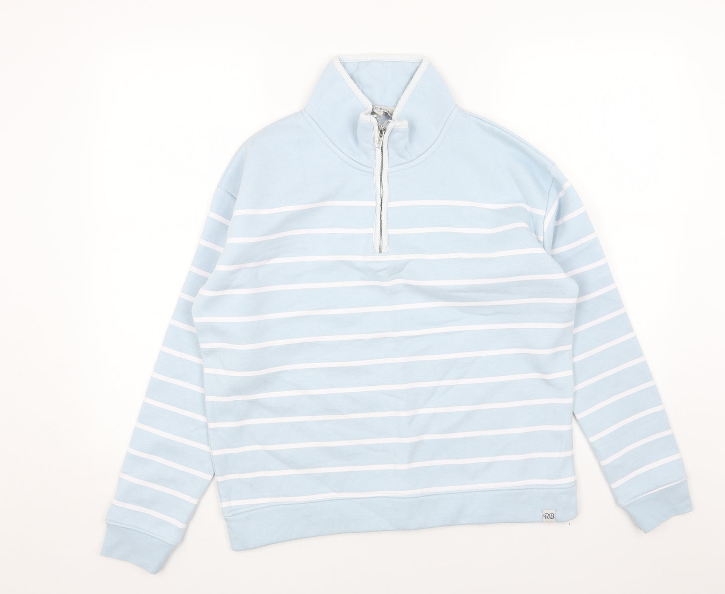RUPERT&BUCKLEY Womens Blue Striped Cotton Pullover Sweatshirt Size 12 Zip