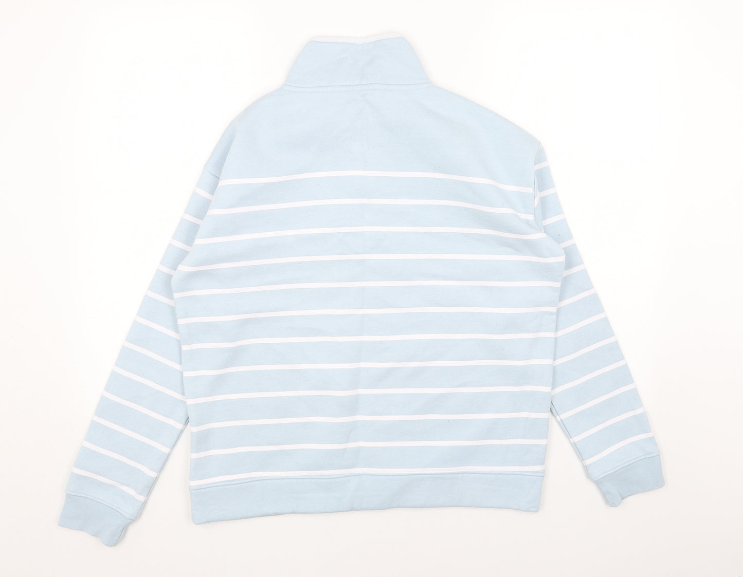 RUPERT&BUCKLEY Womens Blue Striped Cotton Pullover Sweatshirt Size 12 Zip
