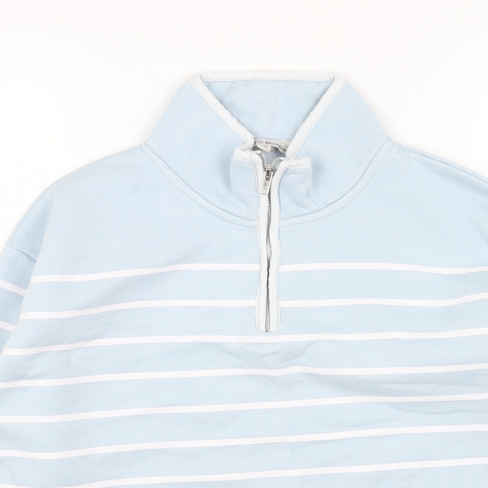 RUPERT&BUCKLEY Womens Blue Striped Cotton Pullover Sweatshirt Size 12 Zip