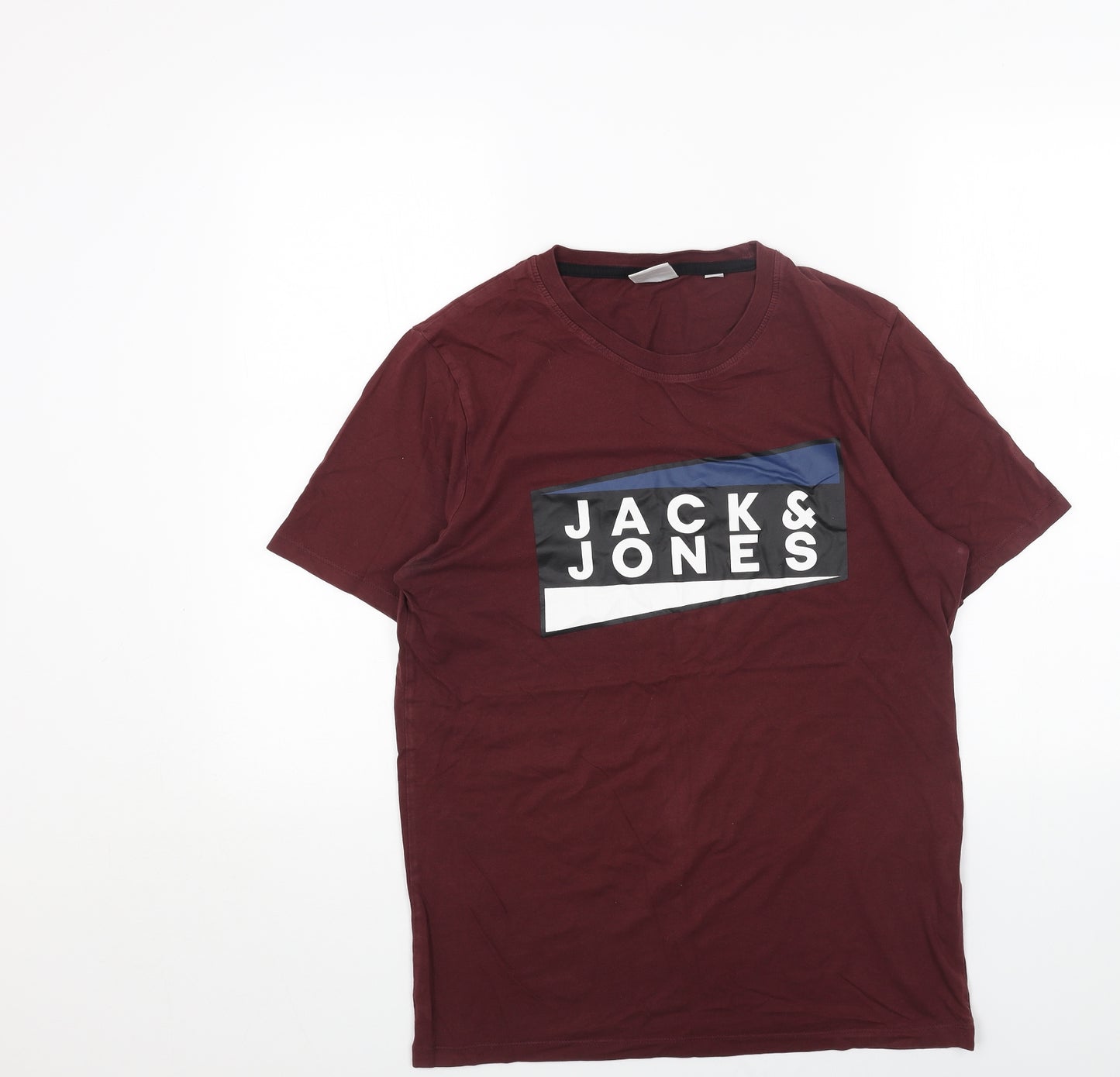 JACK & JONES Mens Red Cotton T-Shirt Size L Round Neck