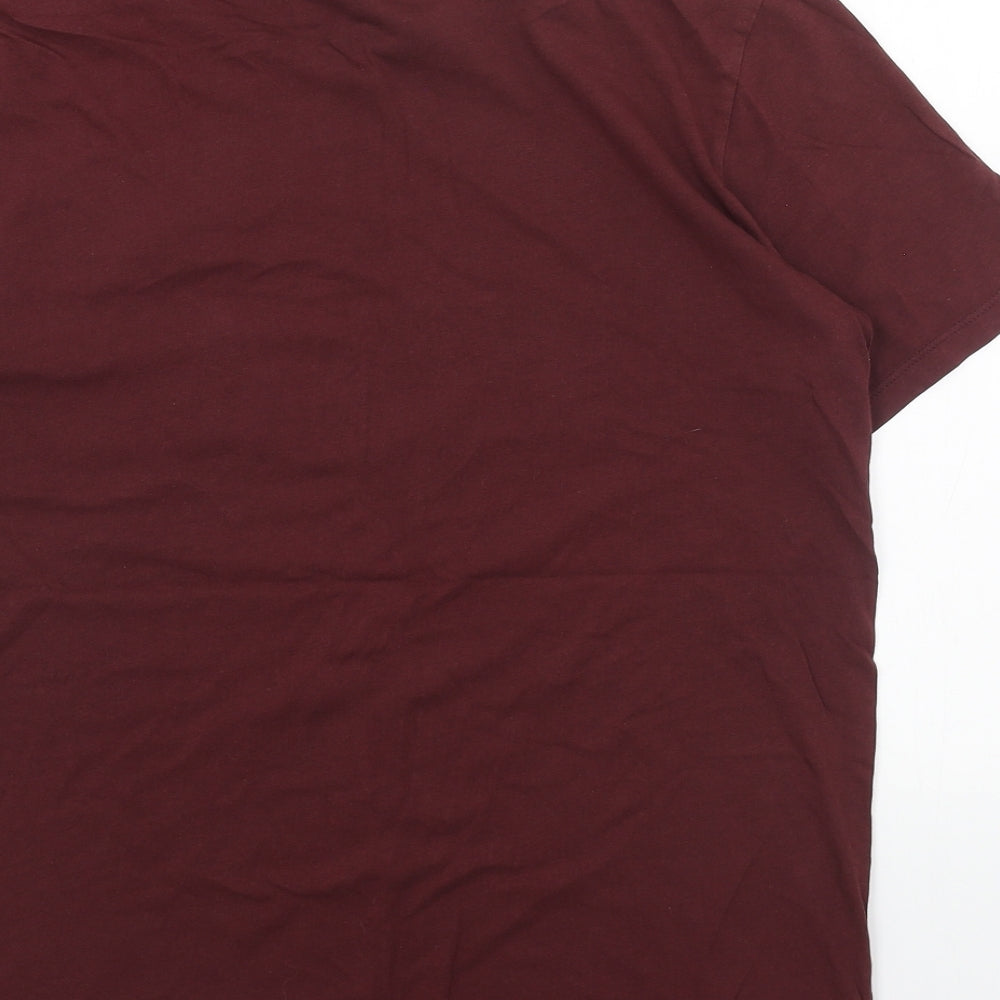 JACK & JONES Mens Red Cotton T-Shirt Size L Round Neck