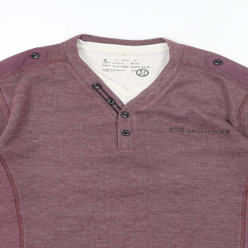Easy Mens Red V-Neck Cotton Pullover Jumper Size M