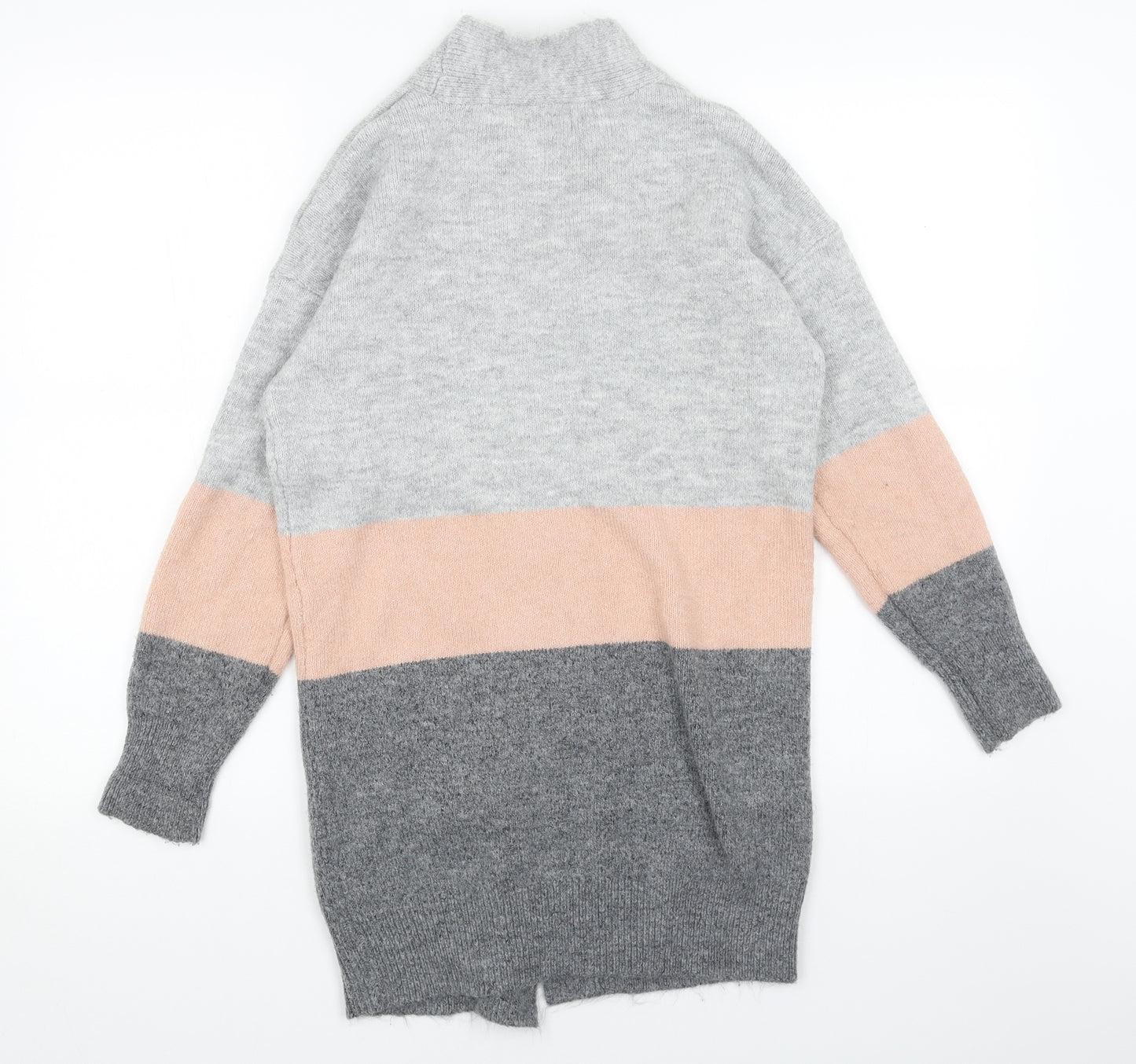 Nutmeg Womens Grey V-Neck Striped Acrylic Cardigan Jumper Size 8