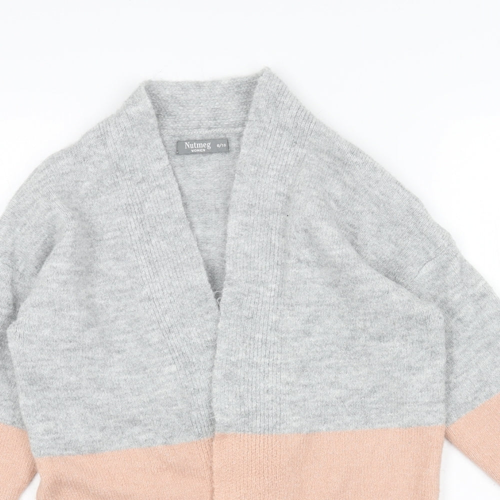Nutmeg Womens Grey V-Neck Striped Acrylic Cardigan Jumper Size 8