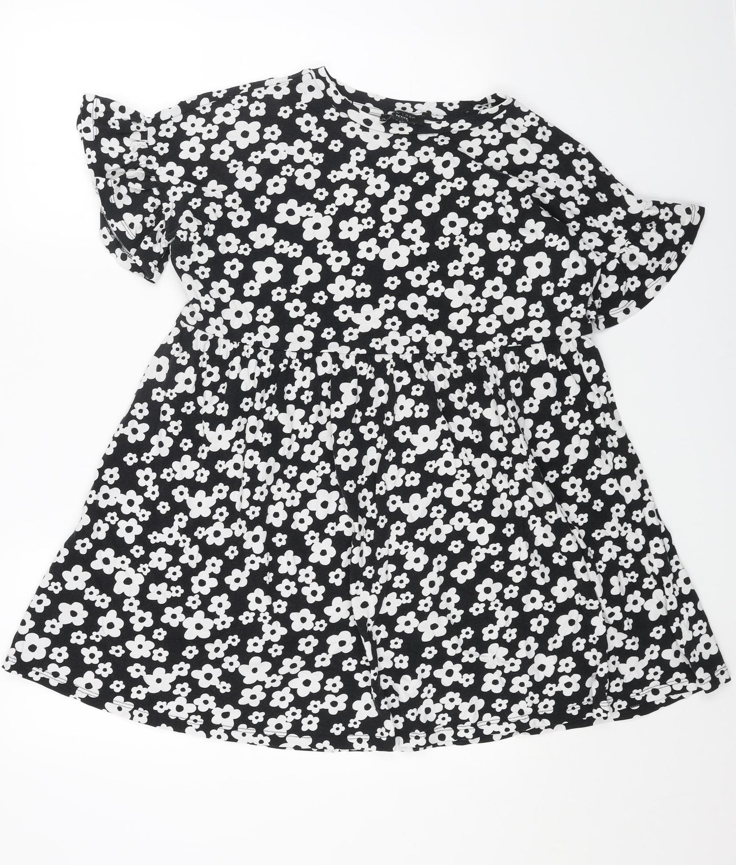 New Look Womens Black Floral Cotton Trapeze & Swing Size 10 Boat Neck Pullover