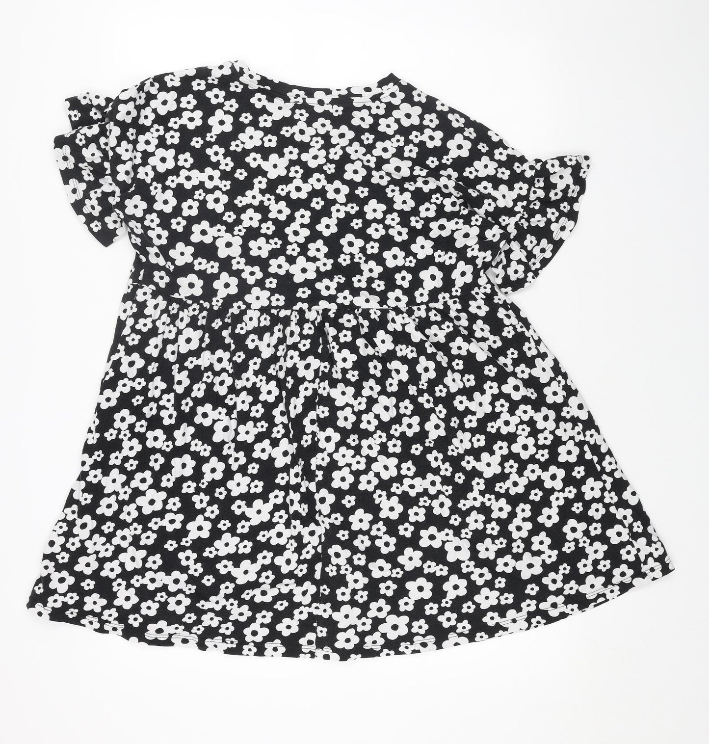 New Look Womens Black Floral Cotton Trapeze & Swing Size 10 Boat Neck Pullover