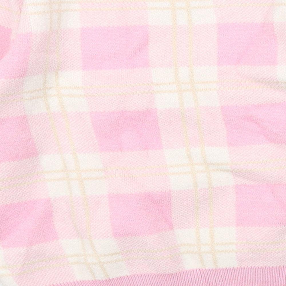 Primark Girls Pink Round Neck Plaid Acrylic Pullover Jumper Size 6-7 Years Pullover