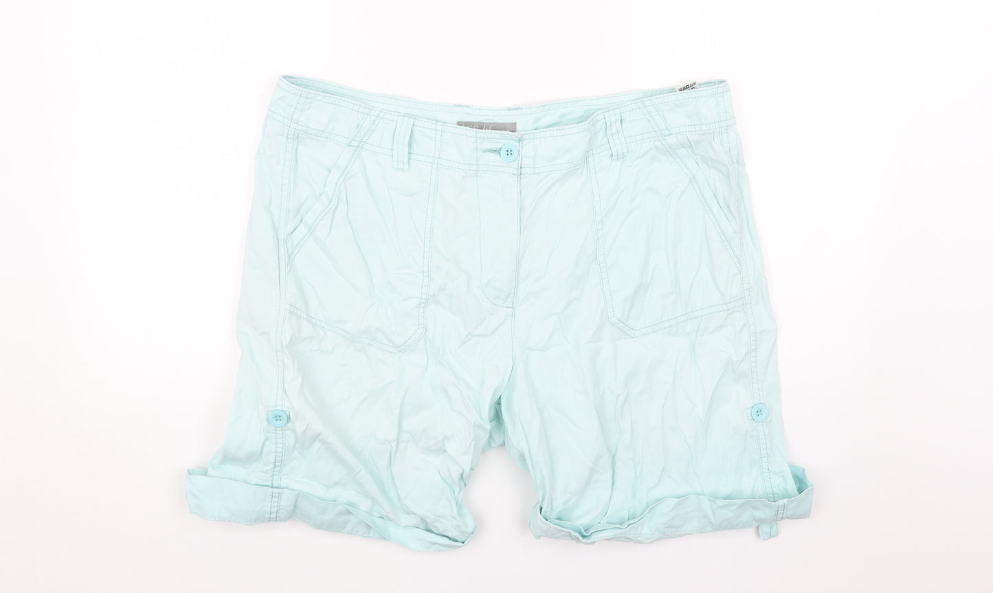 Marks and Spencer Womens Blue Cotton Chino Shorts Size 16 Regular Button