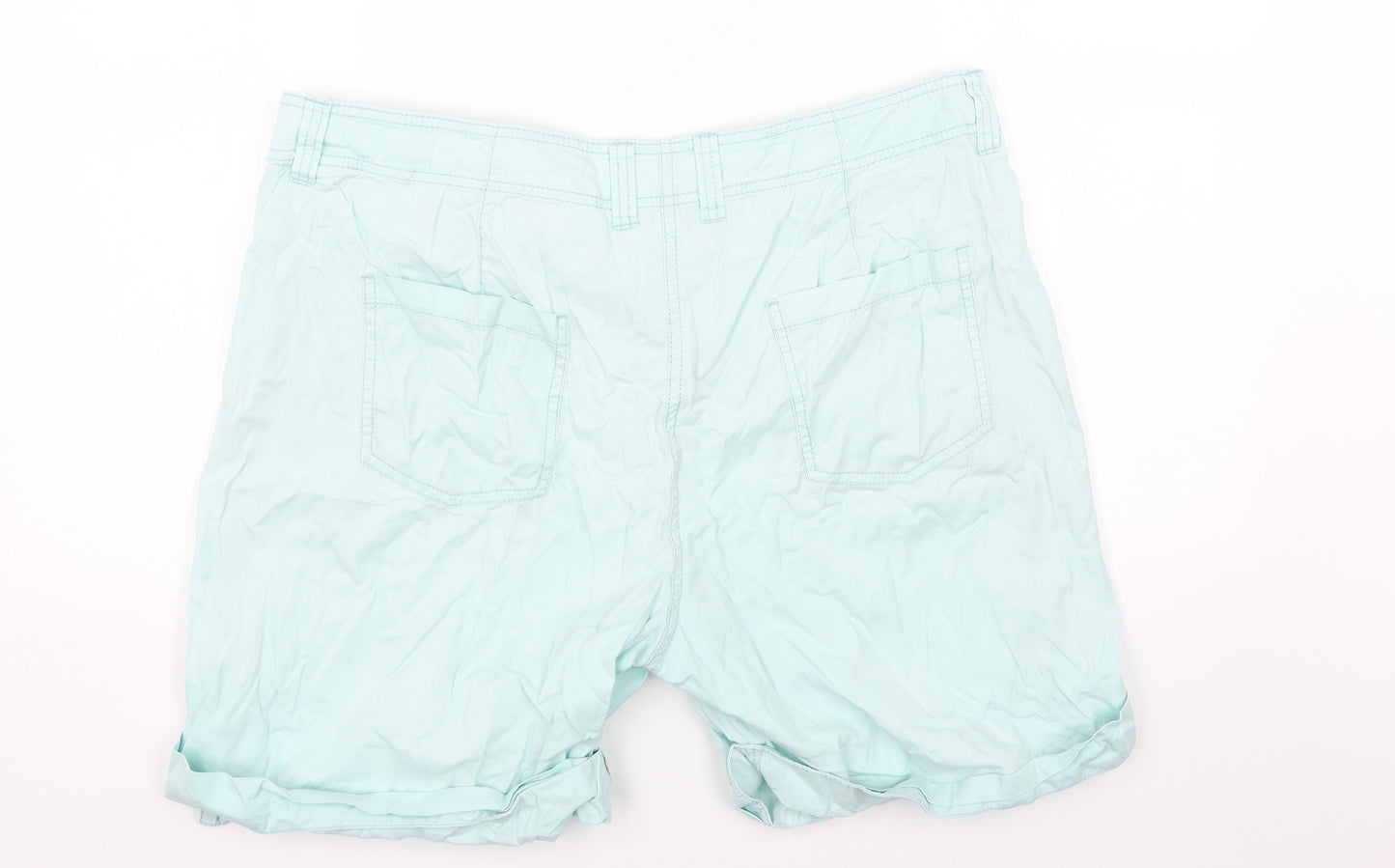 Marks and Spencer Womens Blue Cotton Chino Shorts Size 16 Regular Button