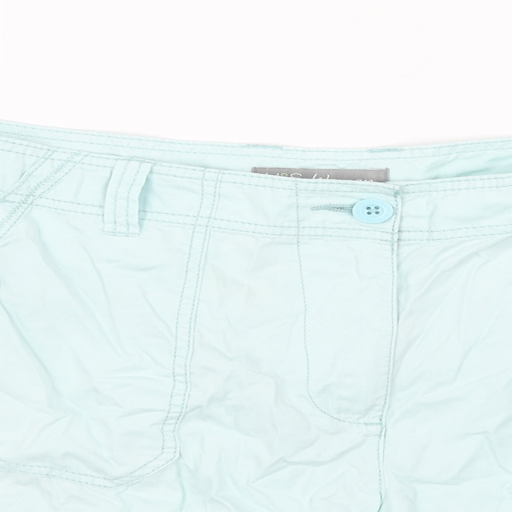 Marks and Spencer Womens Blue Cotton Chino Shorts Size 16 Regular Button