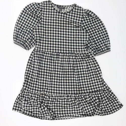 Primark Womens Black Check Polyester Fit & Flare Size 10 Round Neck Pullover