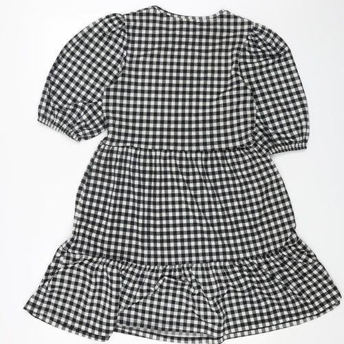 Primark Womens Black Check Polyester Fit & Flare Size 10 Round Neck Pullover