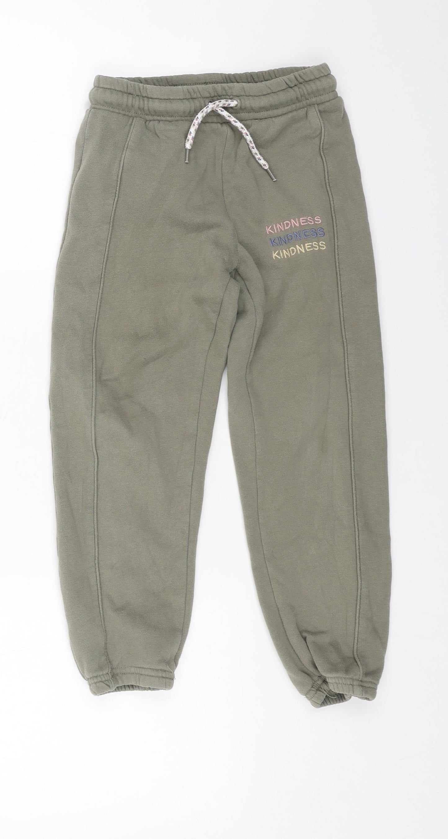 Primark Girls Green Cotton Jogger Trousers Size 6-7 Years Regular Drawstring