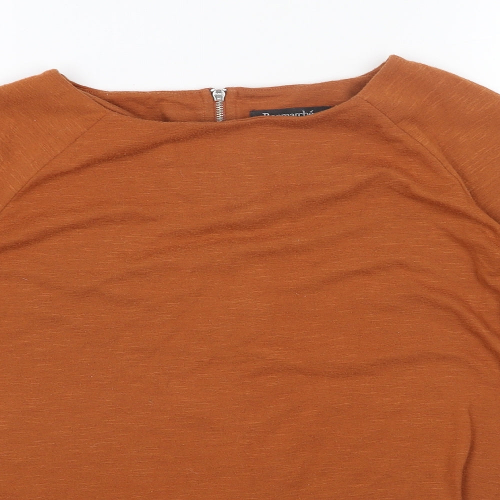 Bonmarché Womens Orange Polyester Basic Blouse Size 14 Boat Neck