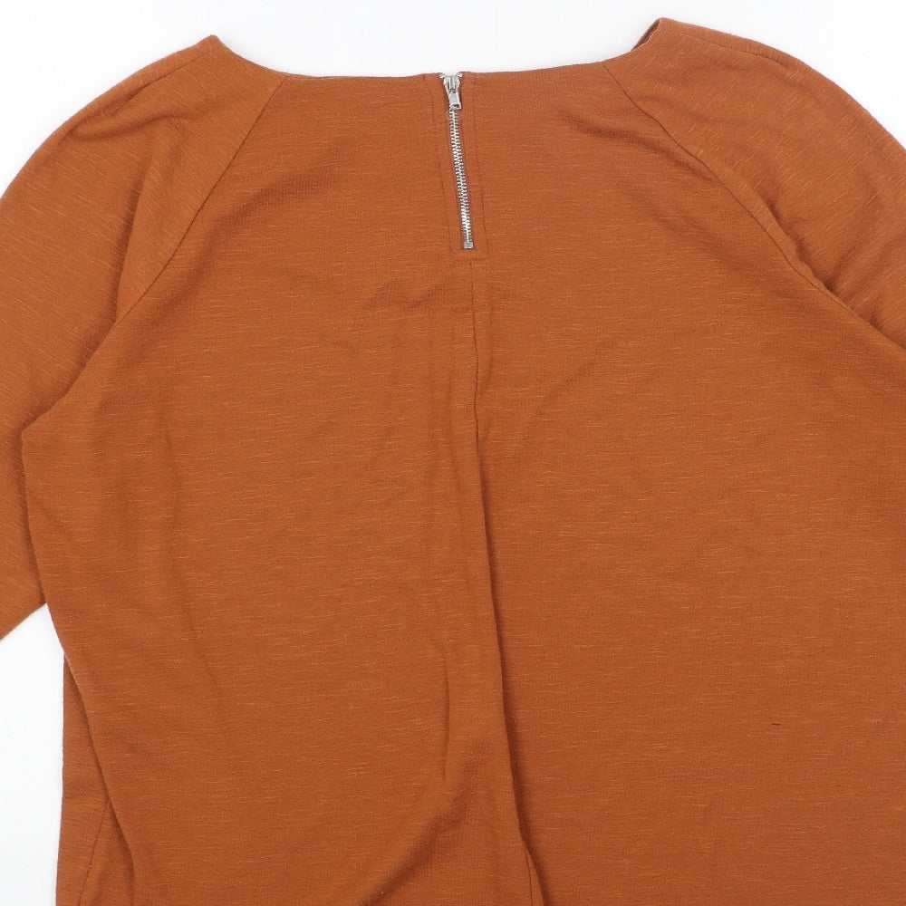 Bonmarché Womens Orange Polyester Basic Blouse Size 14 Boat Neck