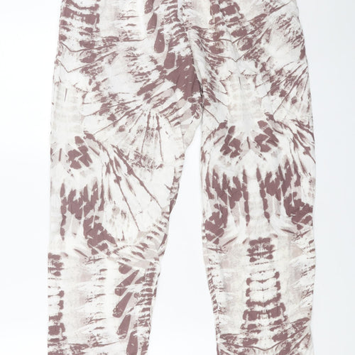 Saloos Womens White Geometric Viscose Trousers Size 14 L26 in Regular Drawstring