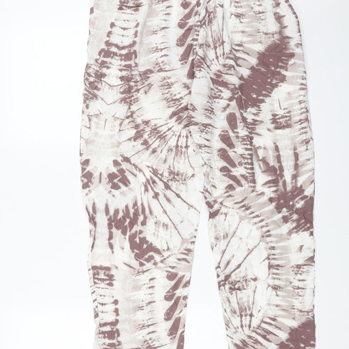 Saloos Womens White Geometric Viscose Trousers Size 14 L26 in Regular Drawstring