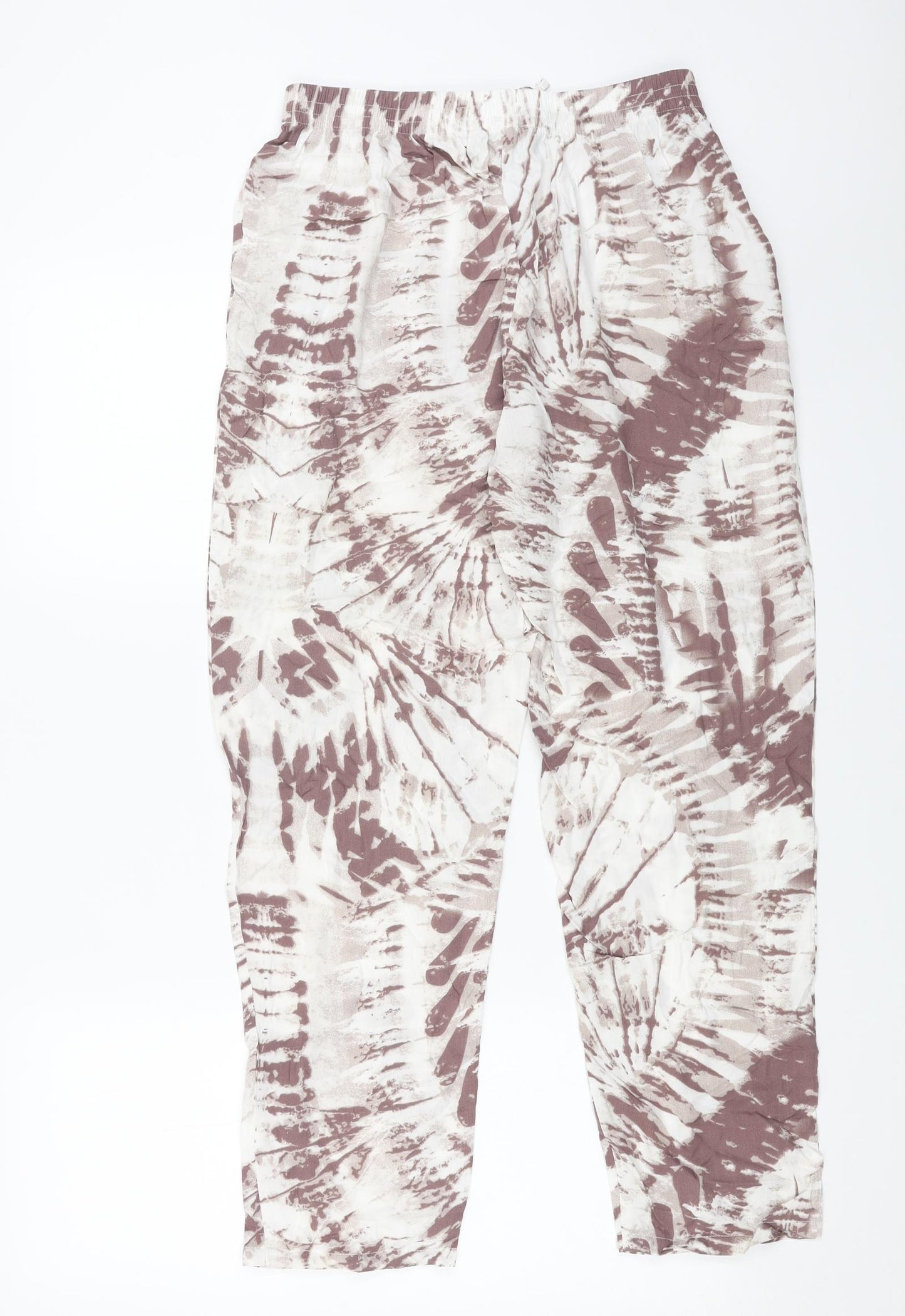 Saloos Womens White Geometric Viscose Trousers Size 14 L26 in Regular Drawstring