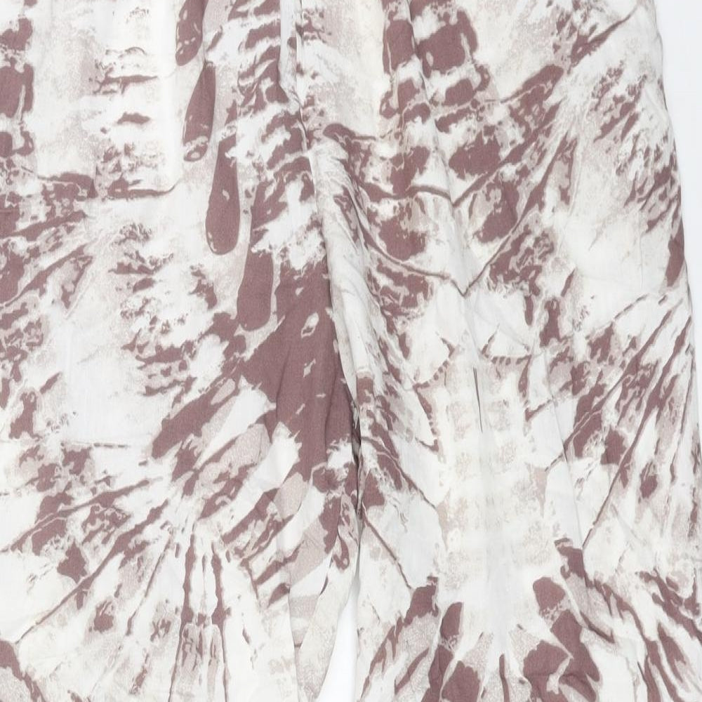 Saloos Womens White Geometric Viscose Trousers Size 14 L26 in Regular Drawstring