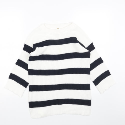Soyaconcept Womens White Boat Neck Striped Acrylic Pullover Jumper Size XS
