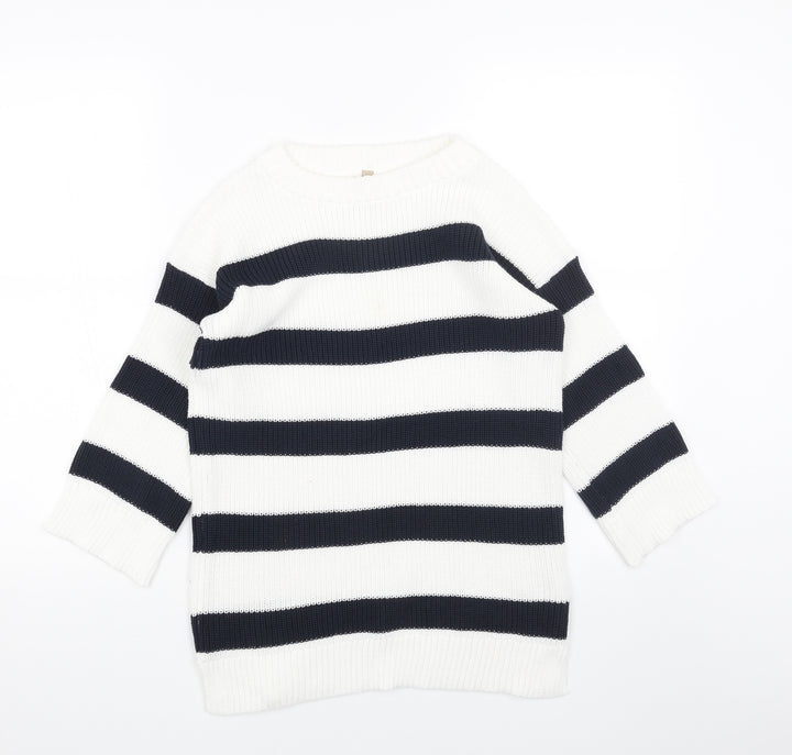 Soyaconcept Womens White Boat Neck Striped Acrylic Pullover Jumper Size XS