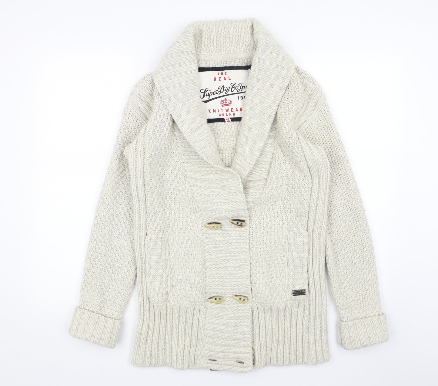Superdry Womens Beige V-Neck Acrylic Cardigan Jumper Size M