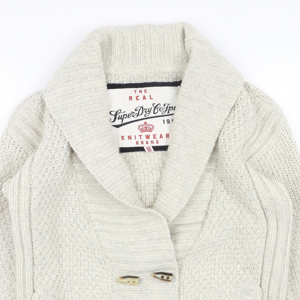 Superdry Womens Beige V-Neck Acrylic Cardigan Jumper Size M