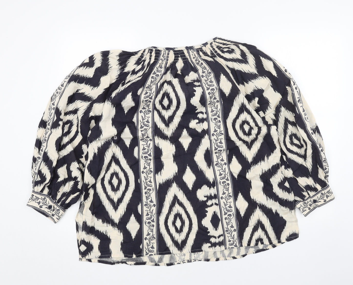 Jigsaw Womens Blue Geometric Linen Basic Blouse Size 14 V-Neck