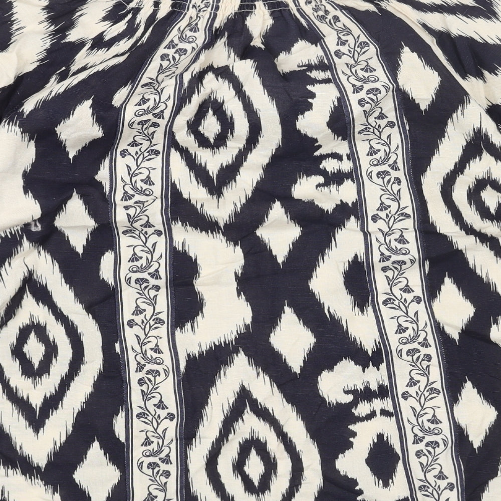 Jigsaw Womens Blue Geometric Linen Basic Blouse Size 14 V-Neck