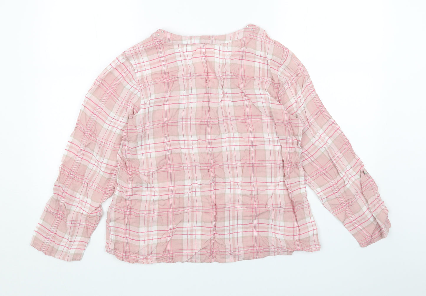 Bonmarché Womens Pink Plaid Viscose Basic Blouse Size 12 V-Neck