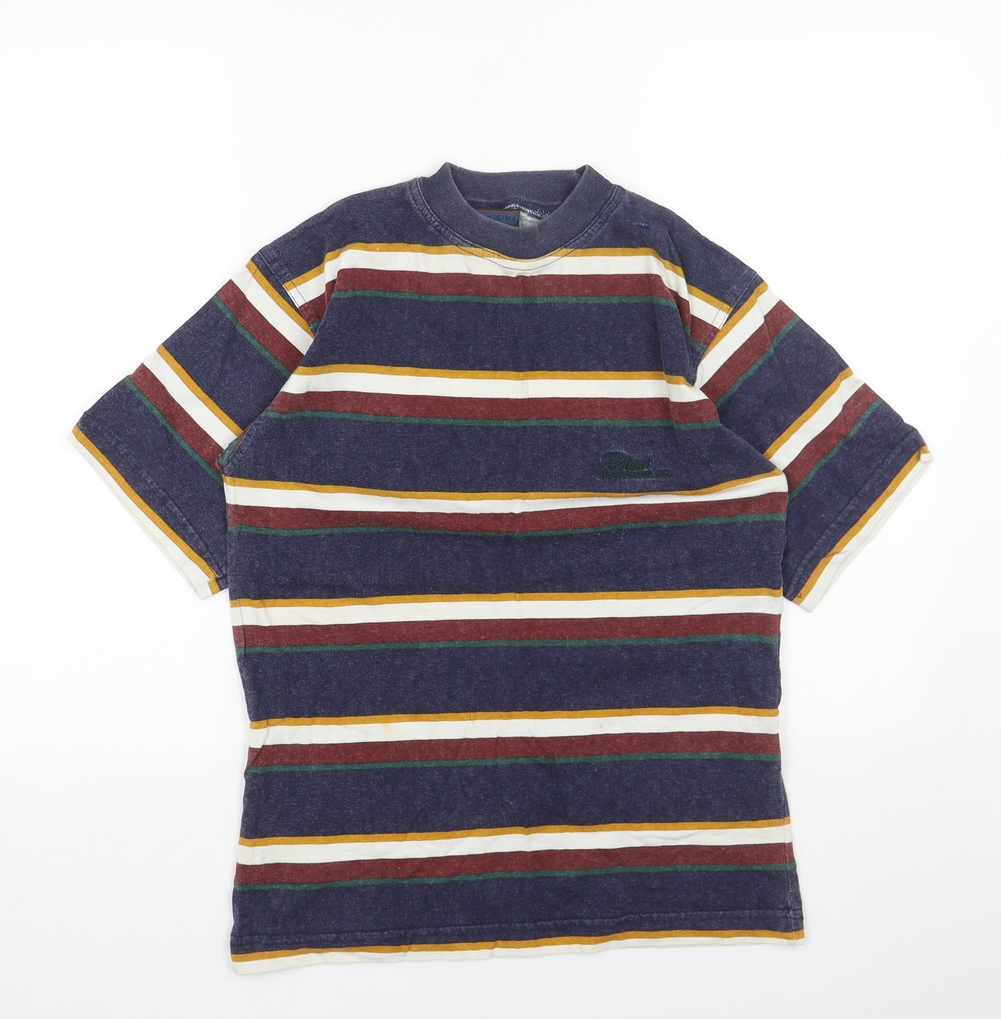 Chisel Mens Blue Striped Cotton T-Shirt Size M Round Neck