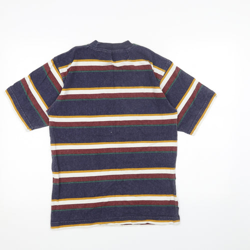 Chisel Mens Blue Striped Cotton T-Shirt Size M Round Neck