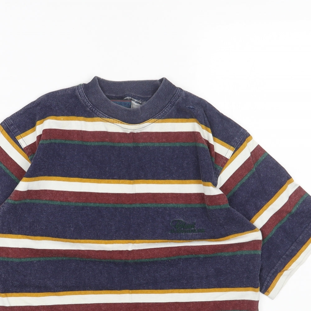 Chisel Mens Blue Striped Cotton T-Shirt Size M Round Neck
