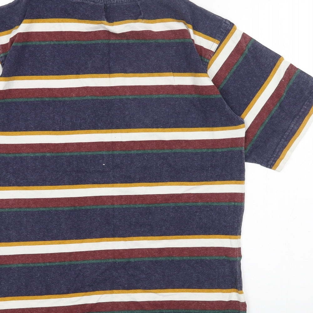 Chisel Mens Blue Striped Cotton T-Shirt Size M Round Neck