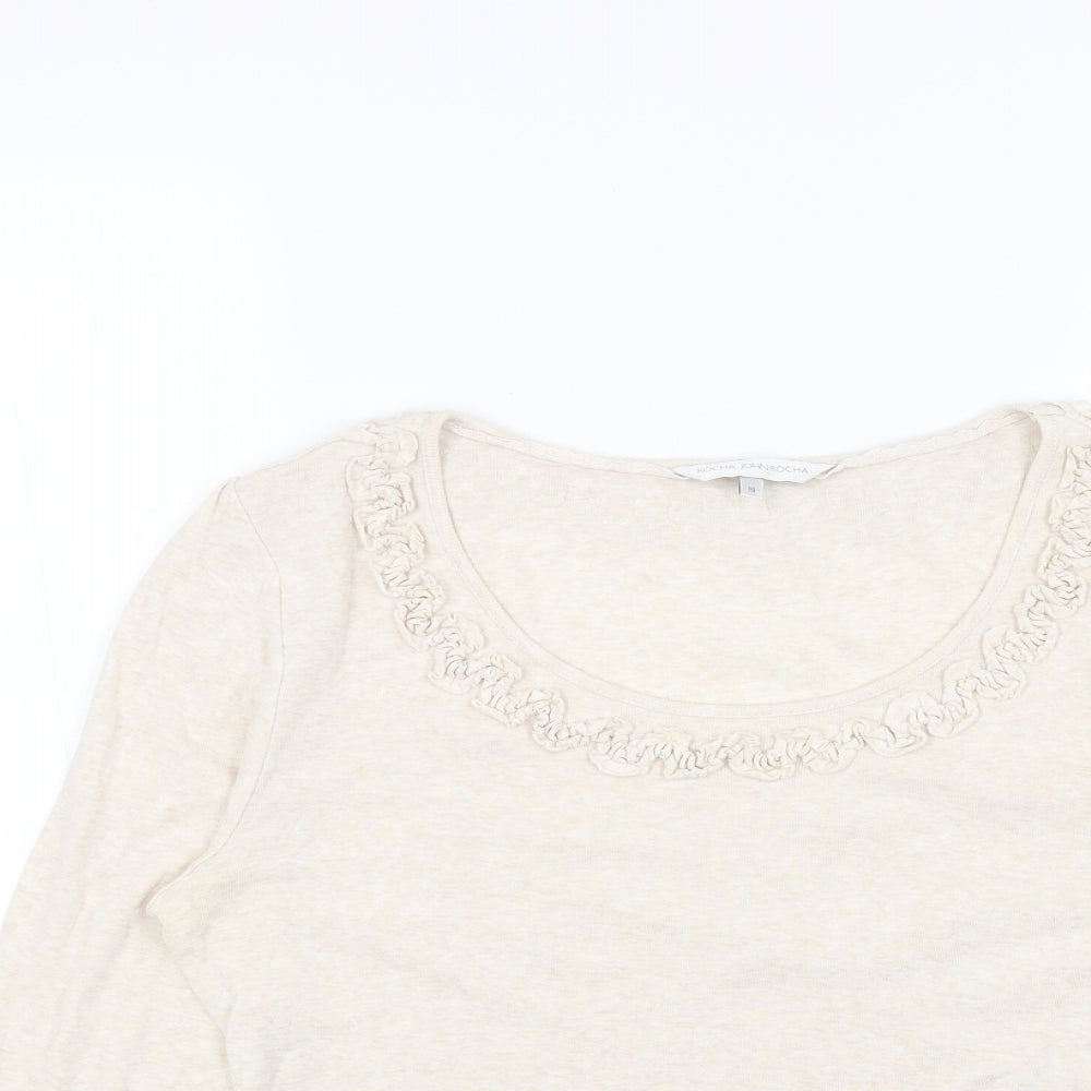 RJR.John Rocha Womens Beige Scoop Neck Cotton Pullover Jumper Size 16