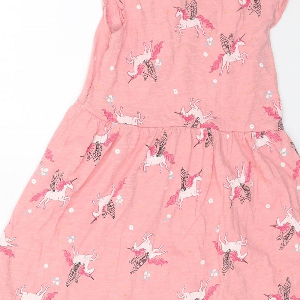 Matalan Girls Pink Geometric Cotton T-Shirt Dress Size 6 Years Round Neck Pullover - Unicorn