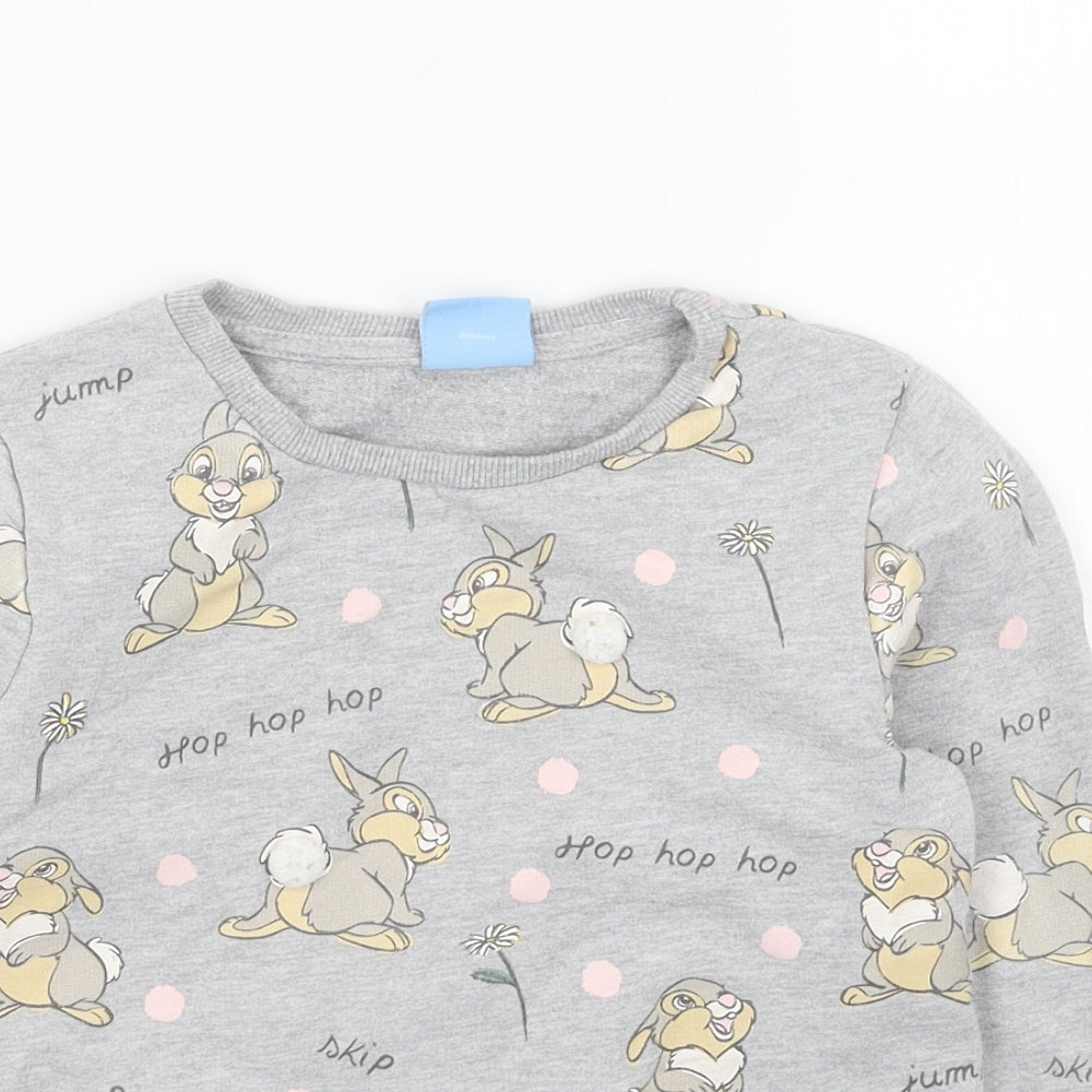Disney Girls Grey Geometric Cotton Pullover Sweatshirt Size 6-7 Years Pullover - Thumper